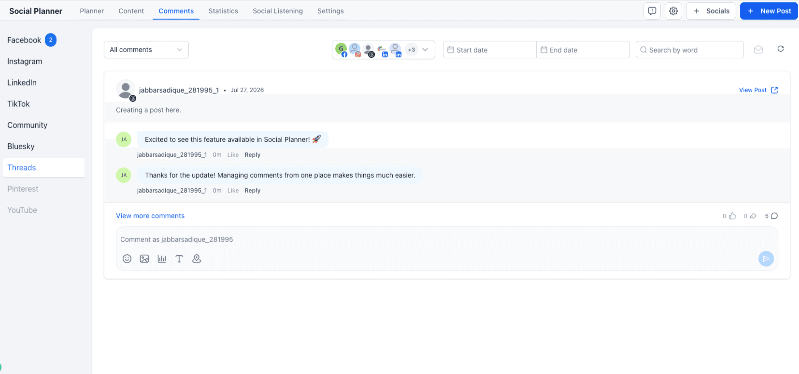 Gestione Commenti di Threads: Ora Disponibile nel Social Planner di Futuria CRM